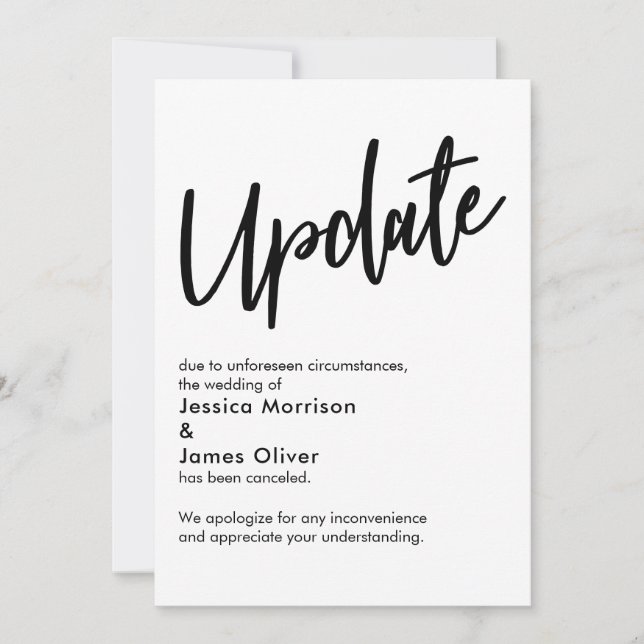 Anúncio de casamento em branco preto cancelado (Frente)