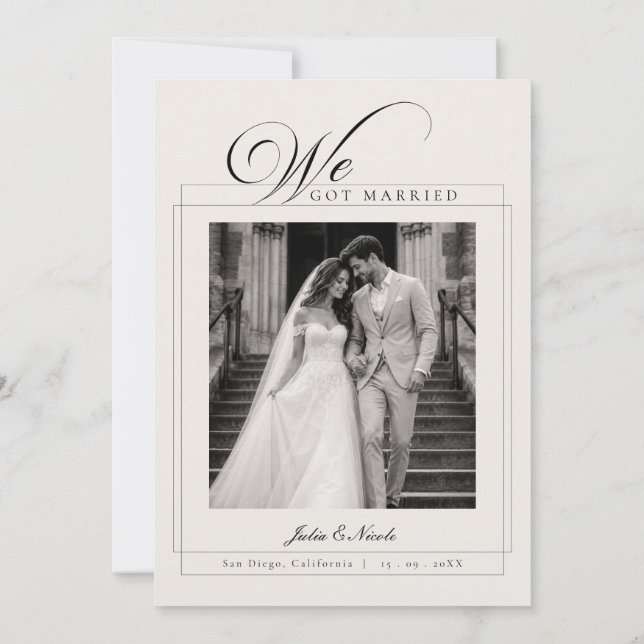 Anúncio de Casamento em Caligrafia Preto de Marfim (Verso)