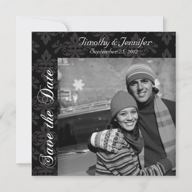 Anúncio de casamento em damasco preto para data de (Frente)