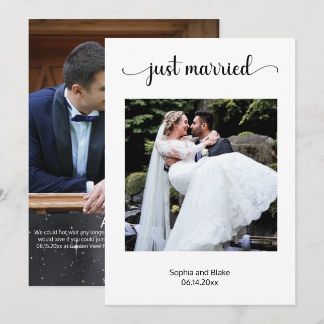 Anúncio de Casamento em Foto Branco Elegante (Frente/Verso)