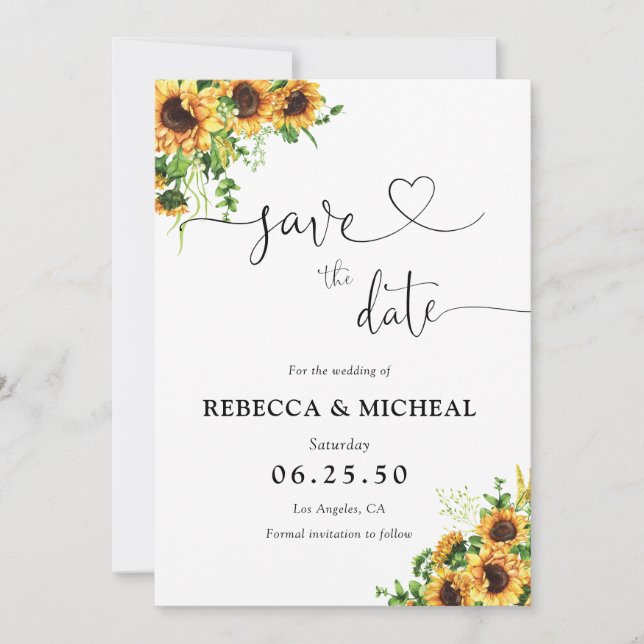 Anúncio de Casamento Floral Amarelo Save The Date (Frente)