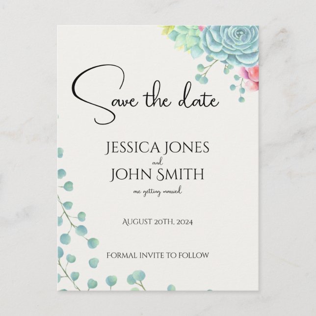 Anúncio de casamento floral com aquarela botânica (Frente)