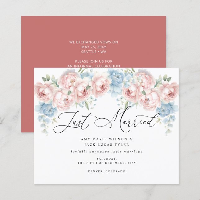 Anúncio de Casamento Floral de Blush Botânico de O (Frente/Verso)