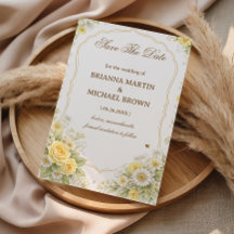 Anúncio de Casamento Floral Elegante Amarelo