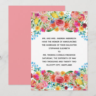 Anúncio de Casamento Formal Floral Rosa Vermelho A