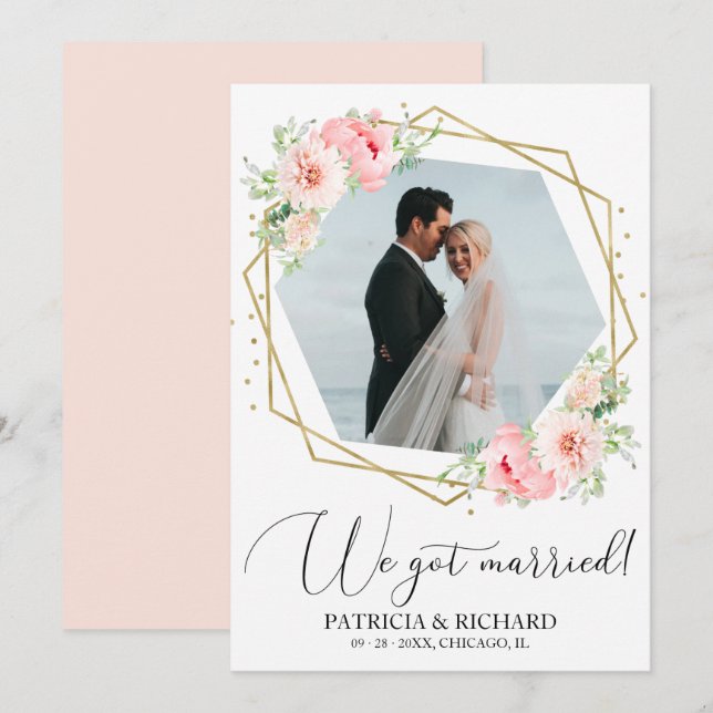 Anúncio de Casamento Fugitivo Floral Rosado (Frente/Verso)