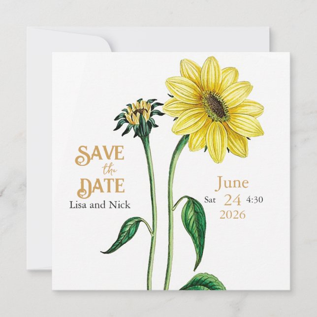 Anúncio de Casamento Helianthus Save the Date (Frente)