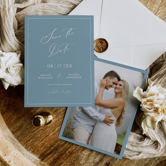 Anúncio de casamento Minimal Blue Save the Date (Criador carregado)