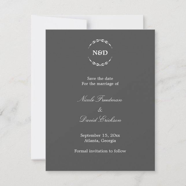 Anúncio de casamento monograma de cinza simples em (Frente)