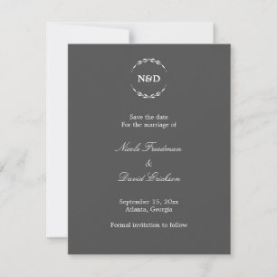 Anúncio de casamento monograma de cinza simples em