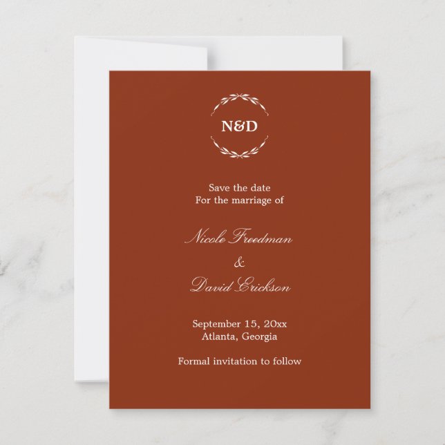 Anúncio de casamento monograma de coroa simples ve (Frente)