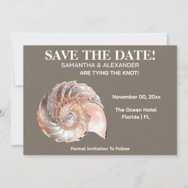 Anúncio de Casamento na Praia Pearl Conch Shell (Frente)
