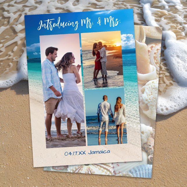 Anúncio de Casamento na Praia Tropical com Três Fo (Criador carregado)