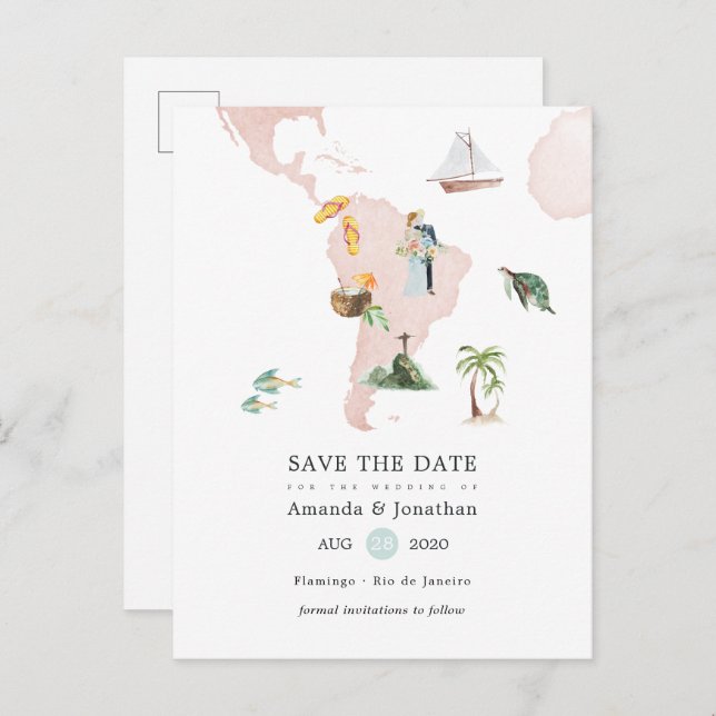 Anúncio de Casamento no Rio de Destino com Mapa em (Frente/Verso)