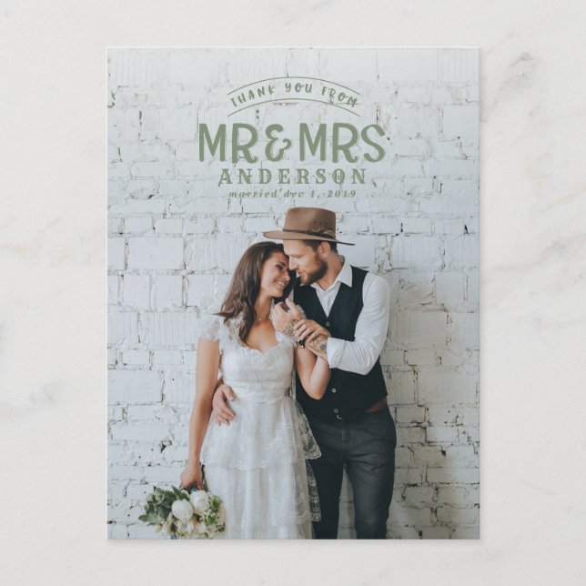 Anúncio de casamento obrigado foto rústica (Frente)