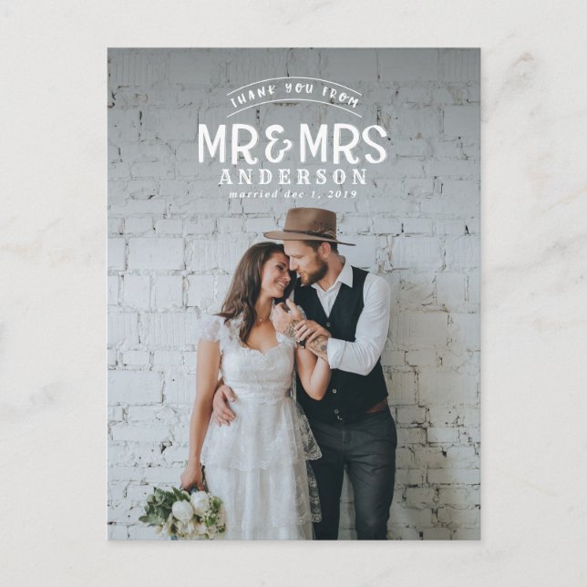 Anúncio de casamento obrigado foto rústica (Frente)