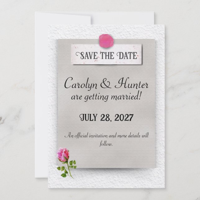 Anúncio de Casamento Pink Rosebud Save the Date (Frente)