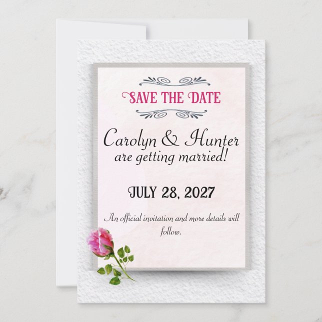 Anúncio de Casamento Pink Rosebud Save the Date (Frente)
