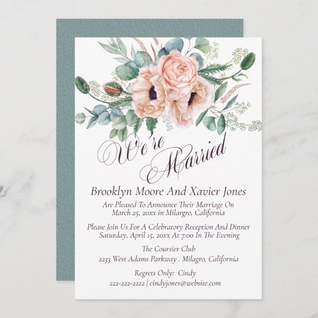 Anúncio de Casamento Poppy Radiance We're Married (Frente/Verso)