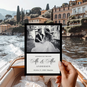 Anúncio de casamento preto e branco clássico em lu