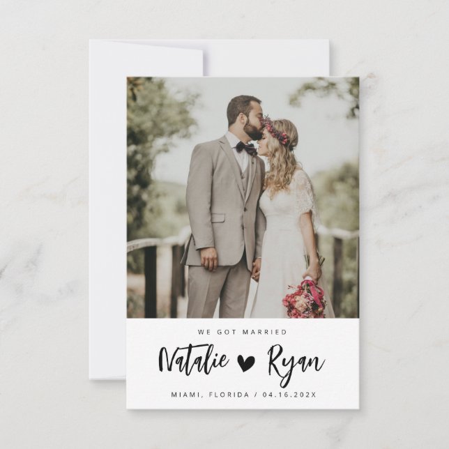 anúncio de casamento preto e branco do script de p (Frente)