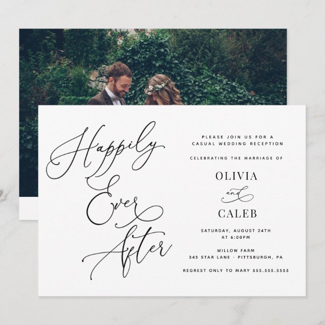 Anúncio de Casamento/Recepção Felizes para Sempre (Frente/Verso)