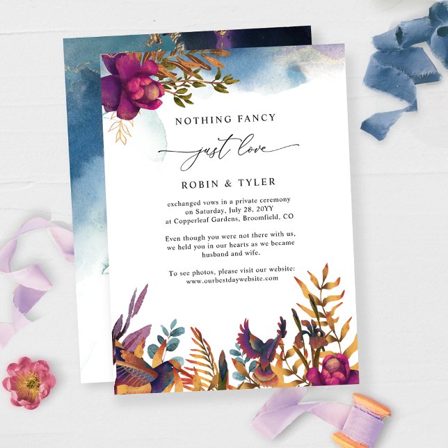 Anúncio de Casamento Roxo Chic Blue (ADD YOUR OWN ANNOUNCEMENT MESSAGE OR AFTER THE WEDDING RECEPTION DETAILS)