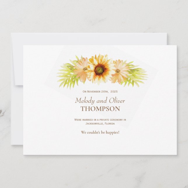 Anúncio de casamento Rústico Pintado Girassol (Frente)