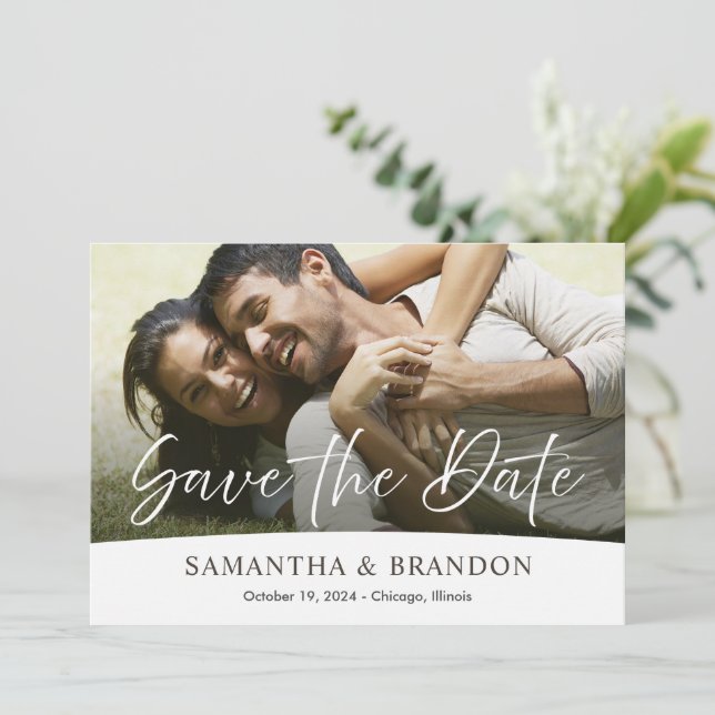 Anúncio de casamento Salve o cartão de data com fo (Em pé/Frente)
