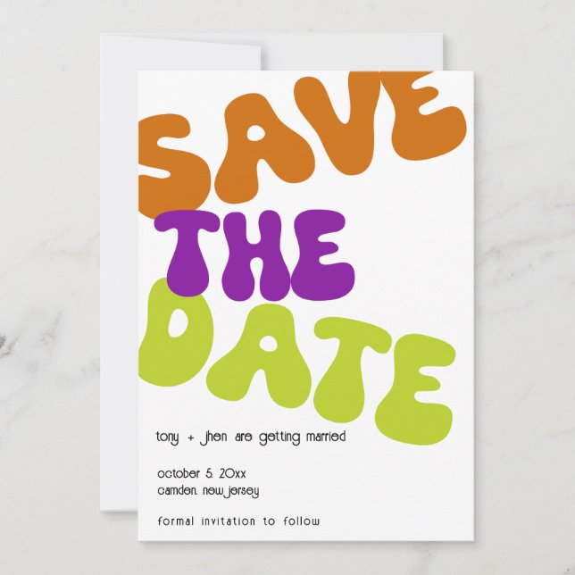 Anúncio de casamento Save the Date Colorido Retrô (Frente)
