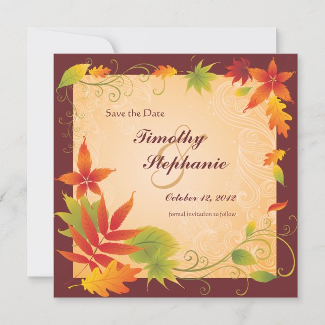 Anúncio de casamento Save the Date com folhas de o (Frente)