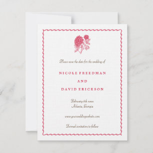 Anúncio de casamento save the date dálias vermelha