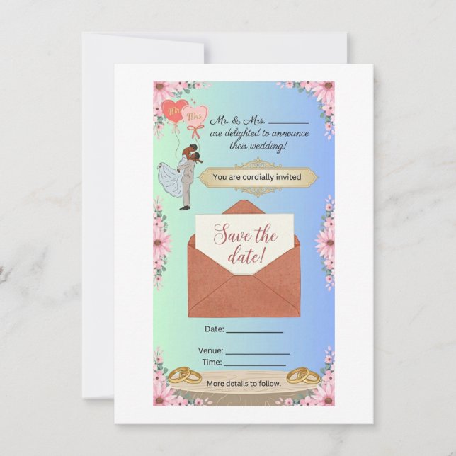 Anúncio de casamento "Save the Date" floral elegan (Frente)