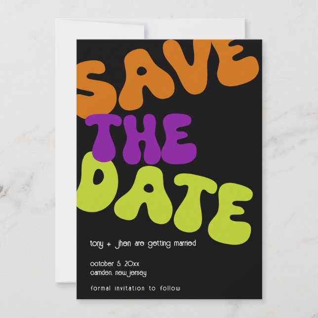 Anúncio de casamento Save the Date retrô colorido (Frente)