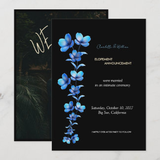 Anúncio de Casamento Secreto Floral Preto e Azul T