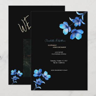 Anúncio de Casamento Secreto Floral Preto e Azul T