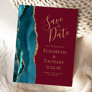 Anúncio de casamento Teal Gold Ágata Burgundy