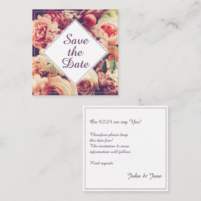 Anúncio de Casamento vintage Elegante, Motif Flor (Frente/Verso)