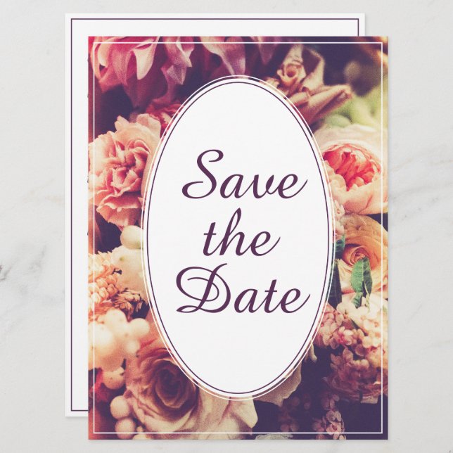 Anúncio de Casamento vintage Elegante, Motif Flor (Frente/Verso)