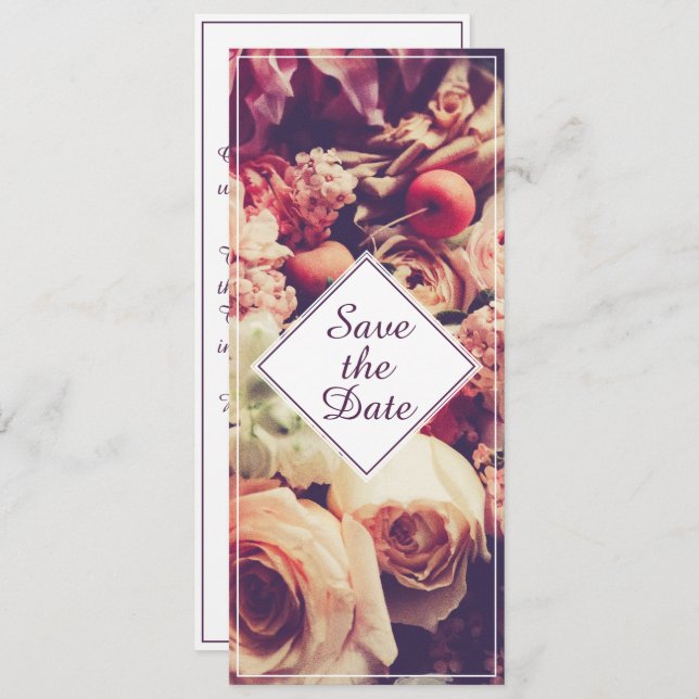 Anúncio de Casamento vintage Elegante, Motif Flor (Frente/Verso)