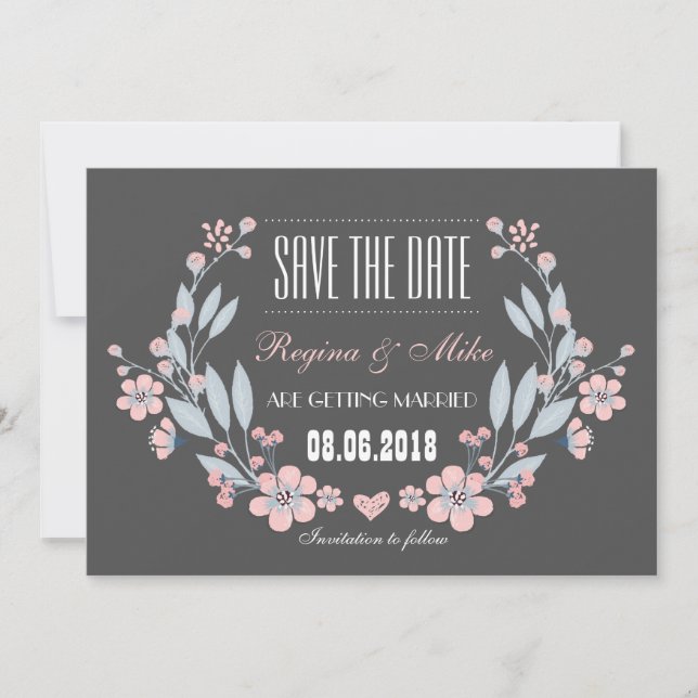 Anúncio de casamento Vintage Flower Save the Date (Frente)
