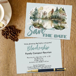 Anúncio de cenário à beira do lago para festa de r