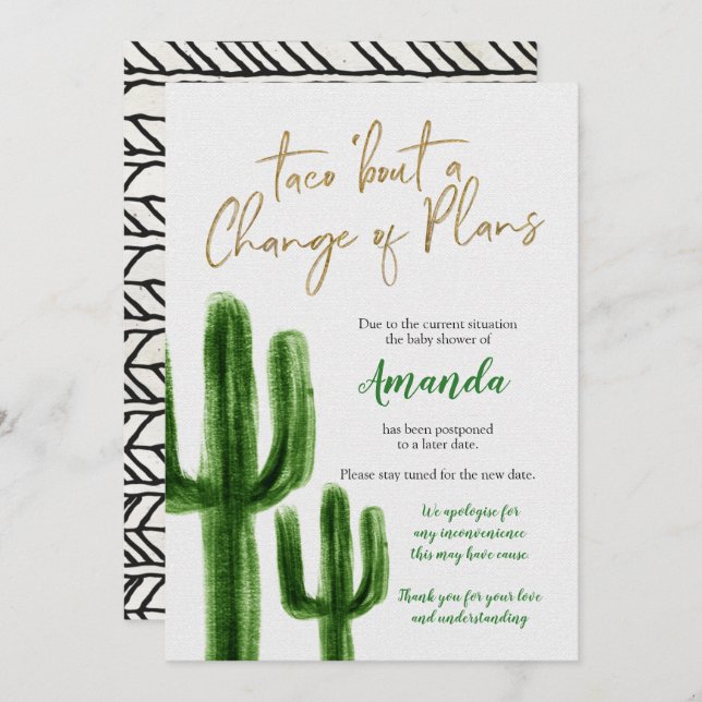 Anúncio de Chá de fraldas adiado do Cactus mexican (Frente/Verso)