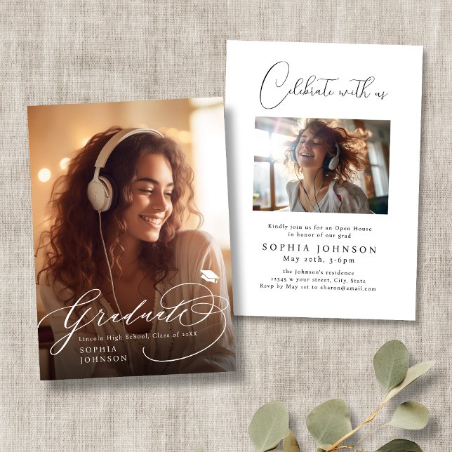 Anúncio de Conclusão de Curso com Foto e Caligrafi (Modern Calligraphy Photo Graduation Announcement)