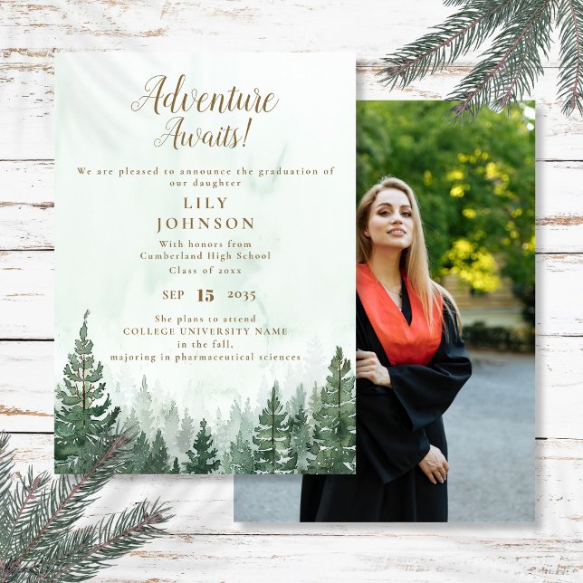 Anúncio de Conclusão de Curso Floresta Aventura Es (Adventure Awaits Forest Graduation Announcement)