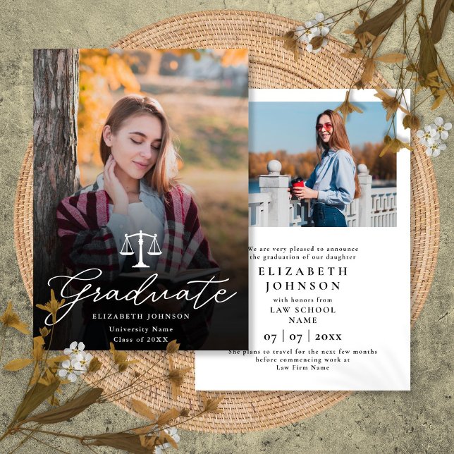 Anúncio de Conclusão de Faculdade de Direito com R (Photo Script Law School Graduation Announcement)