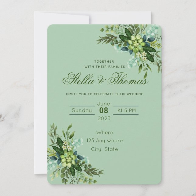 Anúncio de Convite de Casamento Verde Esmeralda (Frente)