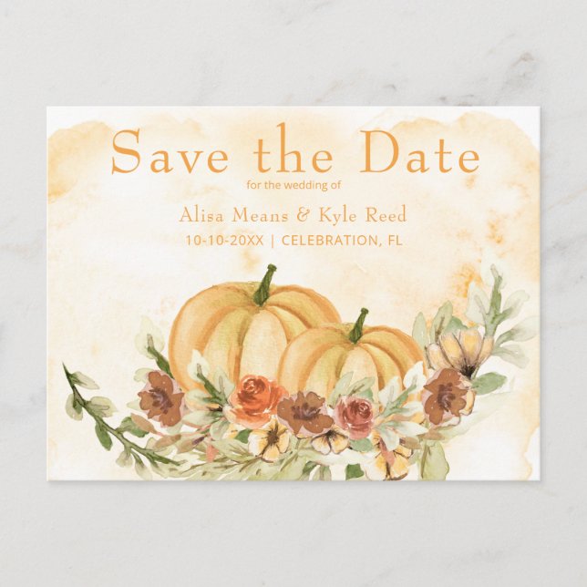 Anúncio de Data de Casamento Abóbora Salvar Rustic (Frente)