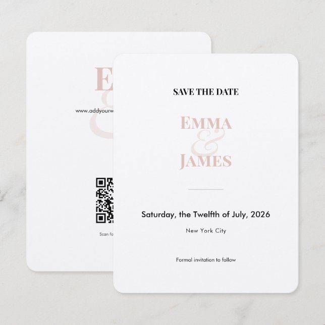 Anúncio de Data de Casamento Blush Ampersand | Car (Frente/Verso)