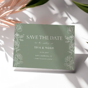Anúncio de Data de Casamento Botânico Rosa Verde S